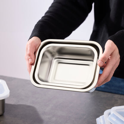 Set of 6 stainless steel containers with lid - silver