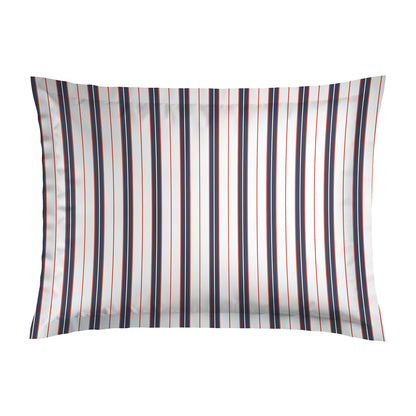 Pillowcase cotton satin - Marin carmin White / Blue