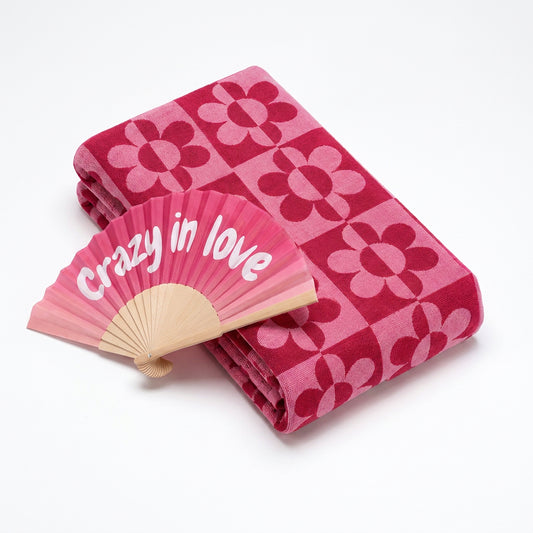 Set beach towel + fan - Roséa Pink / Burgundy
