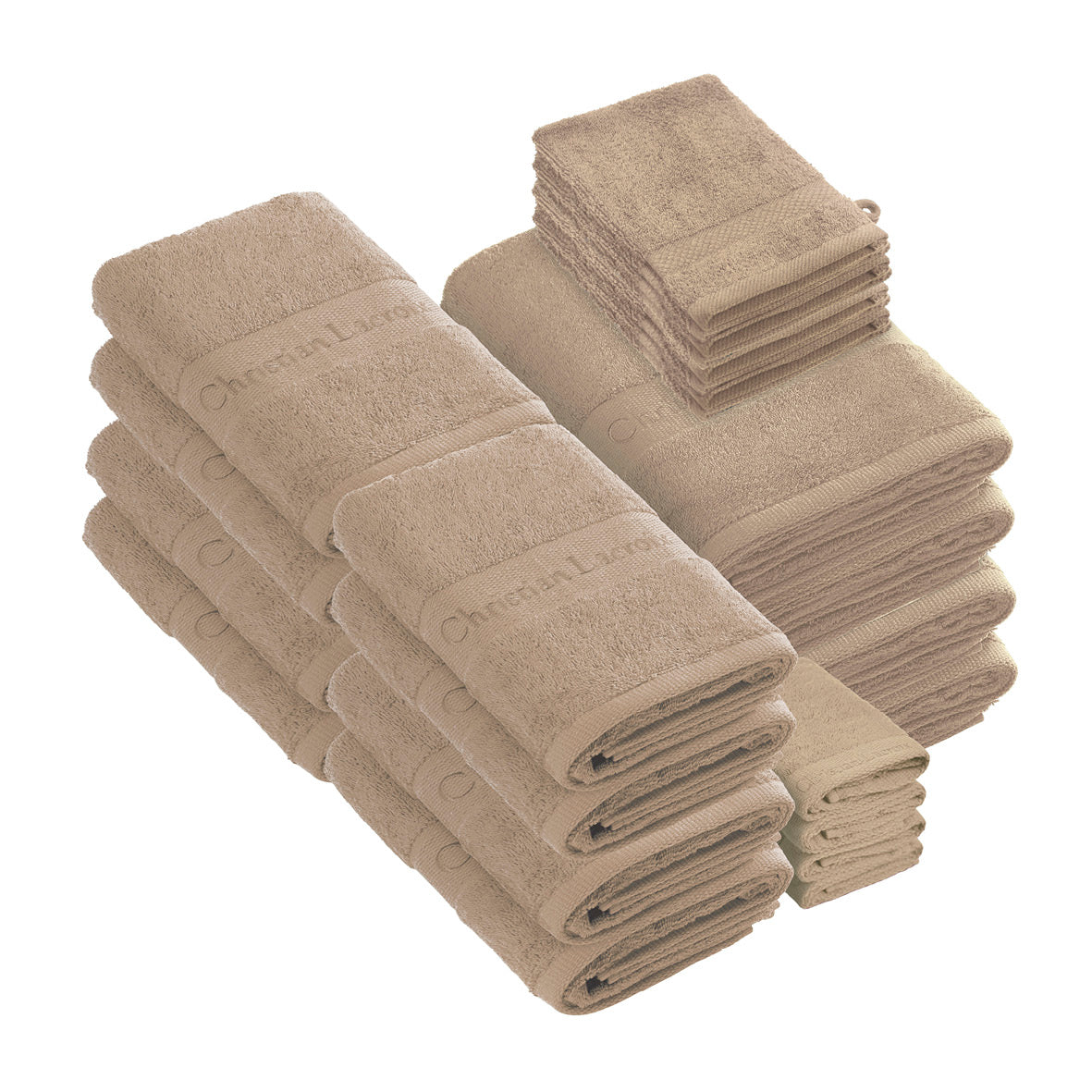 Complete bath linen set combed cotton - Azur - 24 pieces Warm taupe