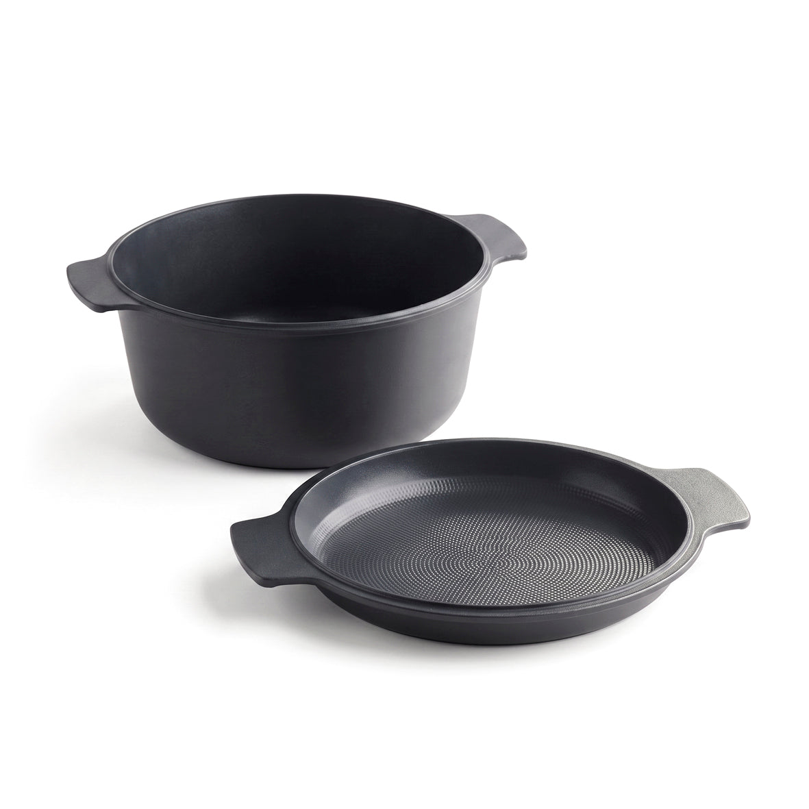 Enamelled cast iron casserole with multifunctional lid - black - 26 cm
