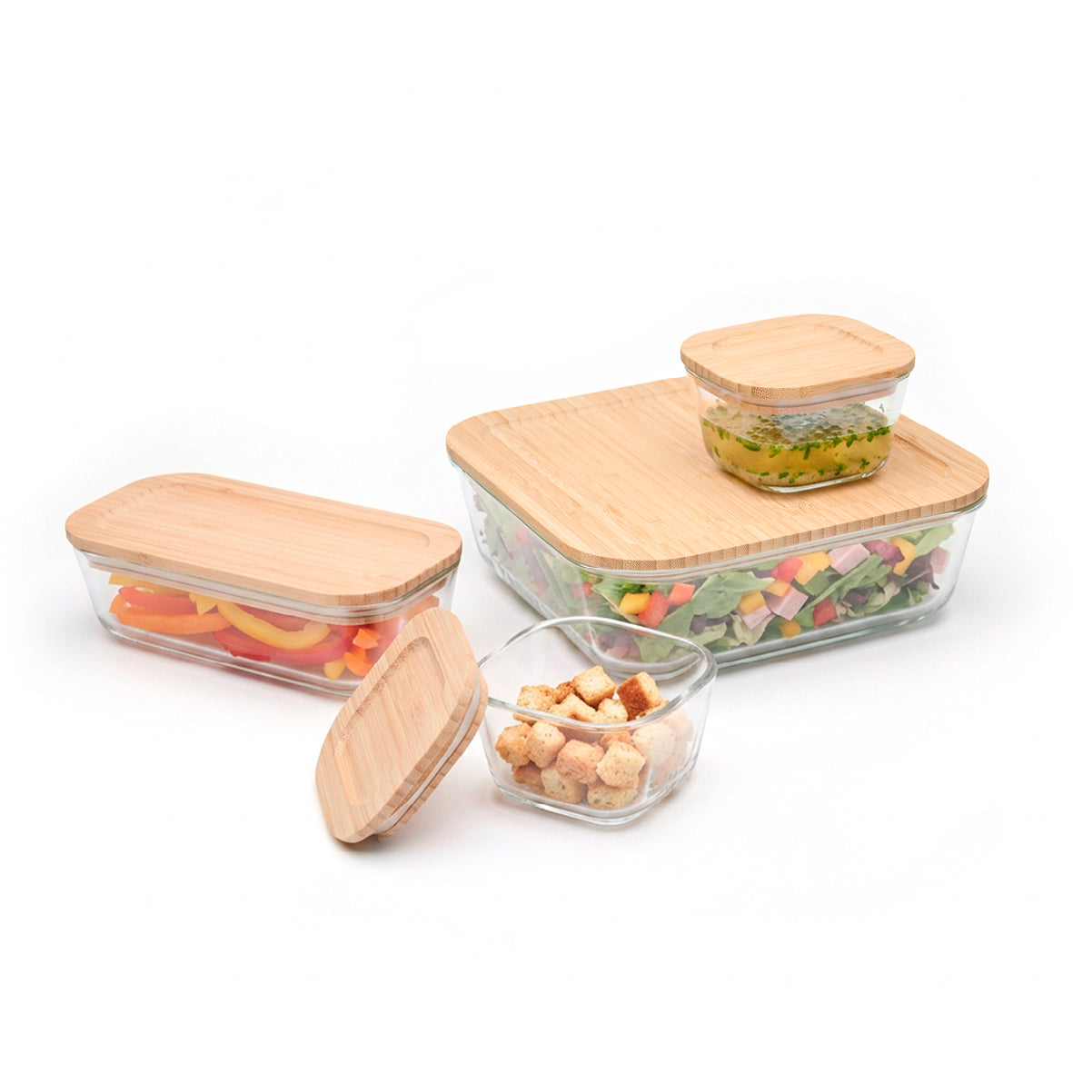 Set of 4 containers in high borosilicate glass with lid - transparent