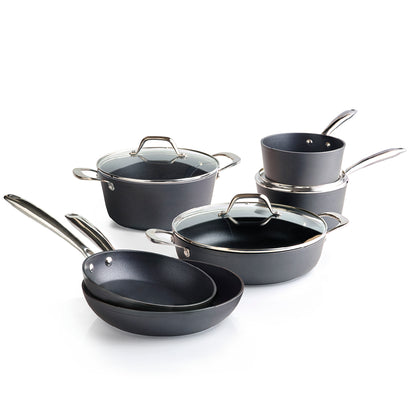 Set of 2 frypans + saucepan + saucepan with lid + skillet with lid + casserole with lid - Black