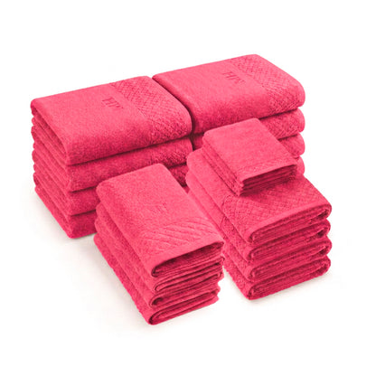 Complete bath linen set combed cotton LT - Eden - 20 pieces Fuchsia