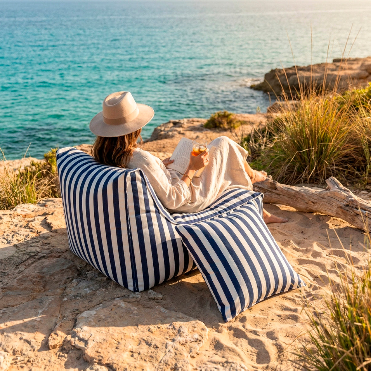 Lounger beanbag cover outdoor - Solana Blue - Blue - 100 x 70 x 65 cm