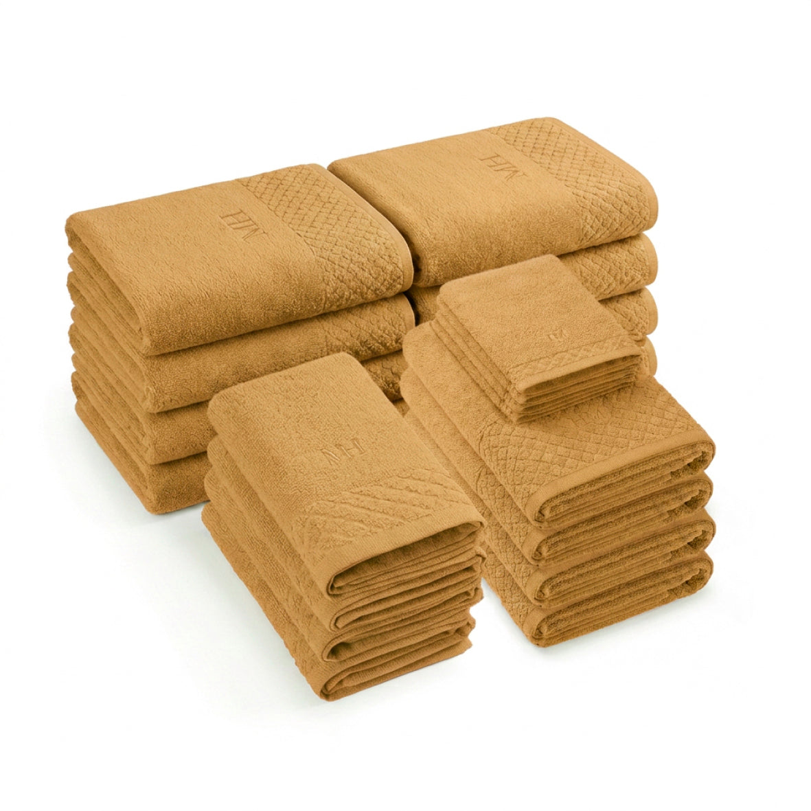Complete bath linen set combed cotton LT - Eden - 20 pieces Mustard yellow