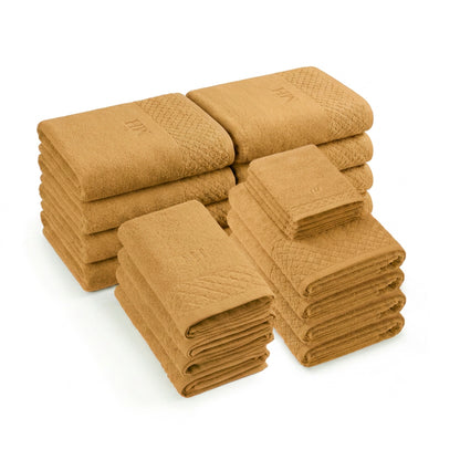 Complete bath linen set combed cotton LT - Eden - 20 pieces Mustard yellow