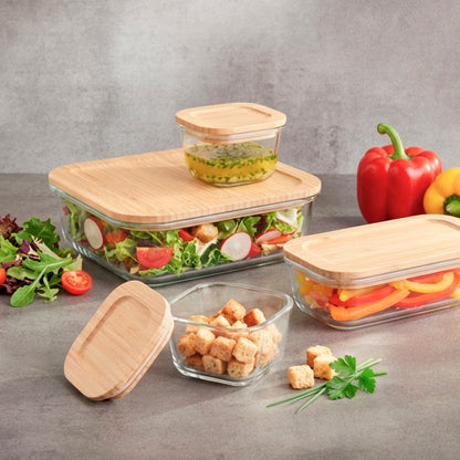 Set of 4 containers in high borosilicate glass with lid - transparent