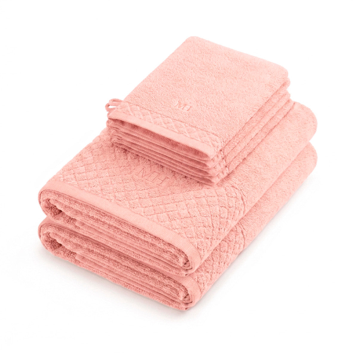 Complete bath linen set combed cotton LT - Eden - 6 pieces Salmon pink