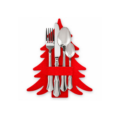 Set of 4 Christmas tree cutlery holders - Red