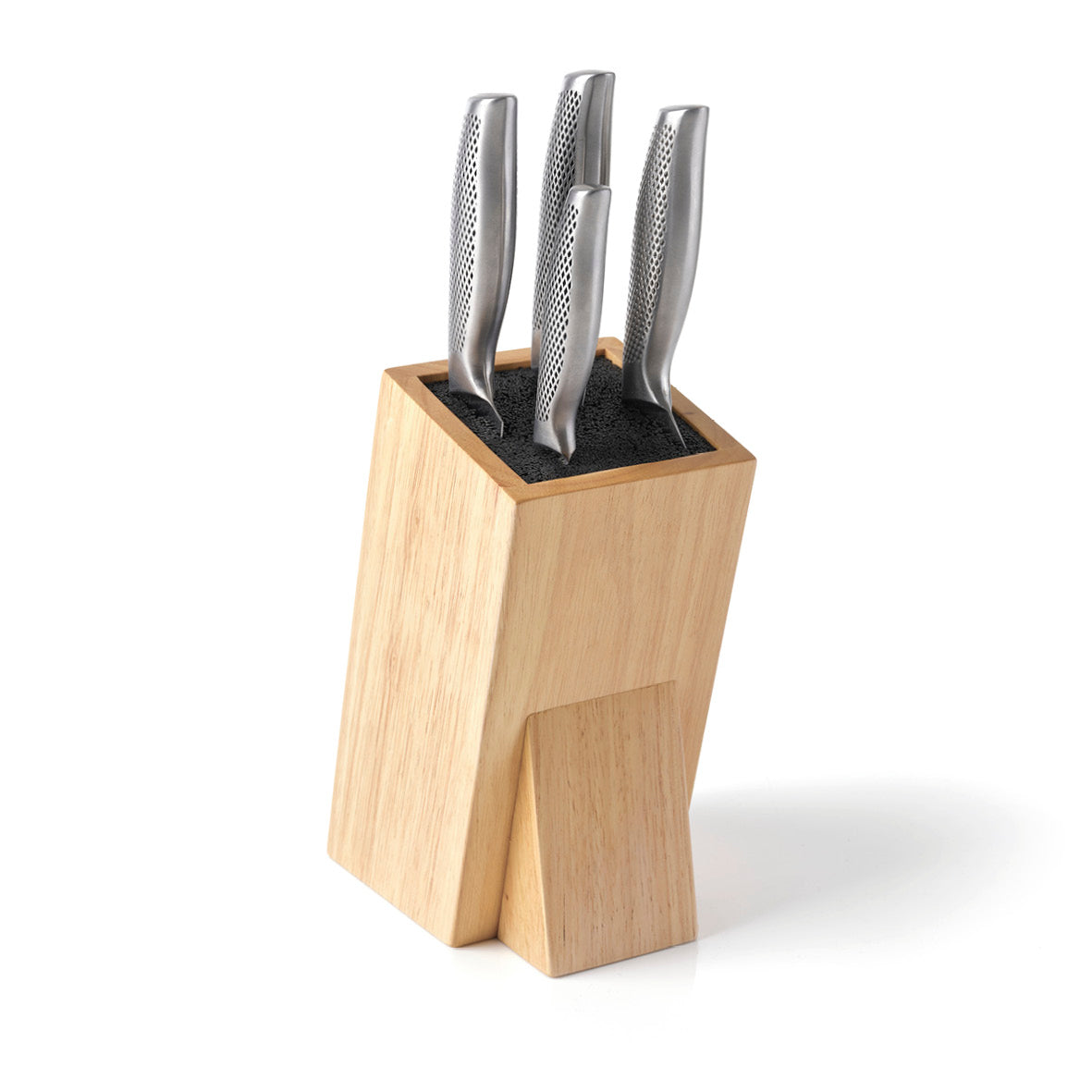 Set of 5 knives silver: chef's knife + slicing knife + paring knife + bread knife + utility knife + knife holder wood - Silver