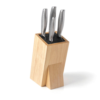 Set of 5 knives silver: chef's knife + slicing knife + paring knife + bread knife + utility knife + knife holder wood - Silver