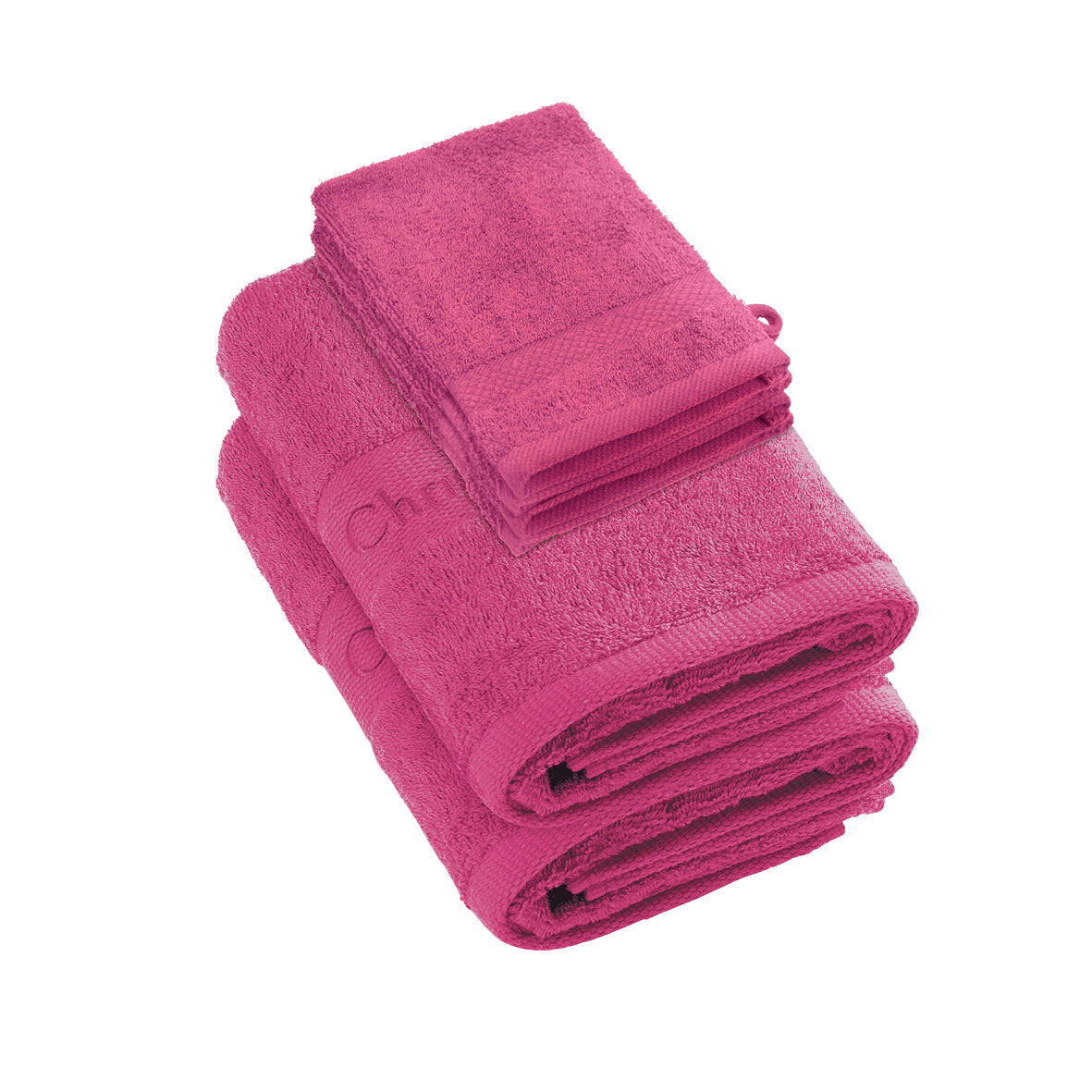 Complete bath linen set combed cotton - Azur - 6 pieces Fuchsia