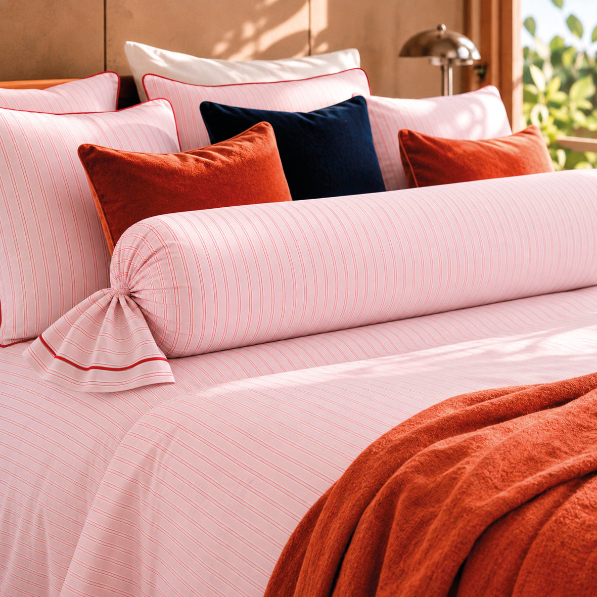 Pillowcase cotton satin - Éolia Pink / Red