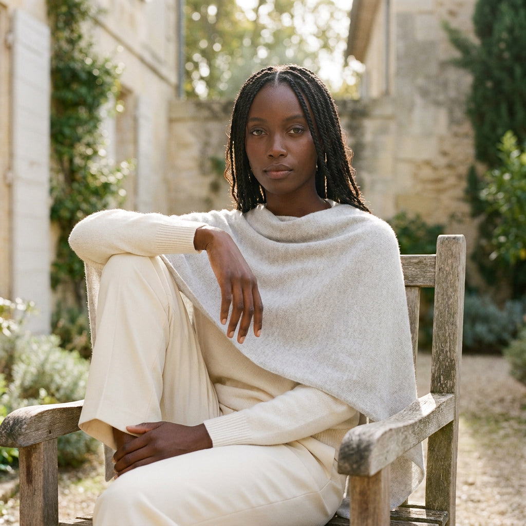 Cashmere poncho - Light grey