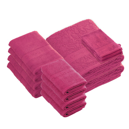 Complete bath linen set combed cotton - Azur - 14 pieces Fuchsia