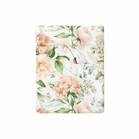 Flat sheet cotton satin - Jardin de fleurs White