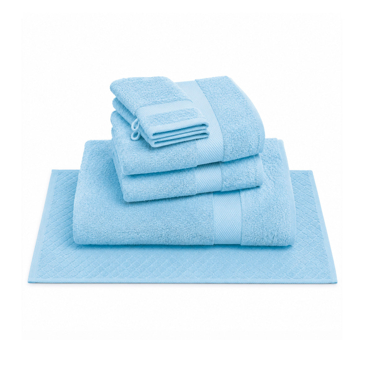 Complete bath linen set combed cotton - Sérénité - 6 pieces Sky blue