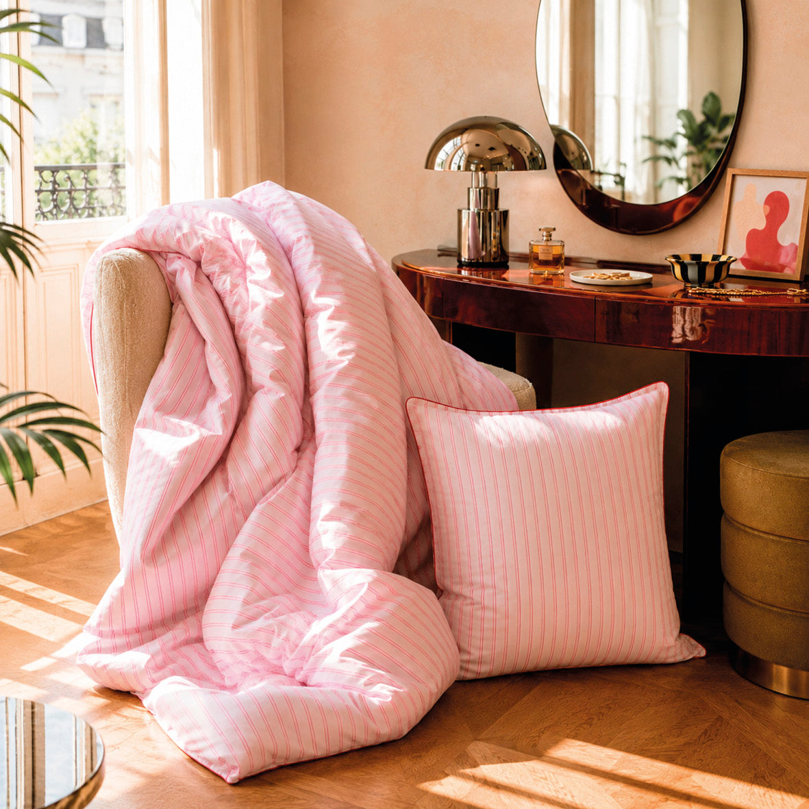 Duvet cover + pillowcase cotton satin - Éolia Pink / Red