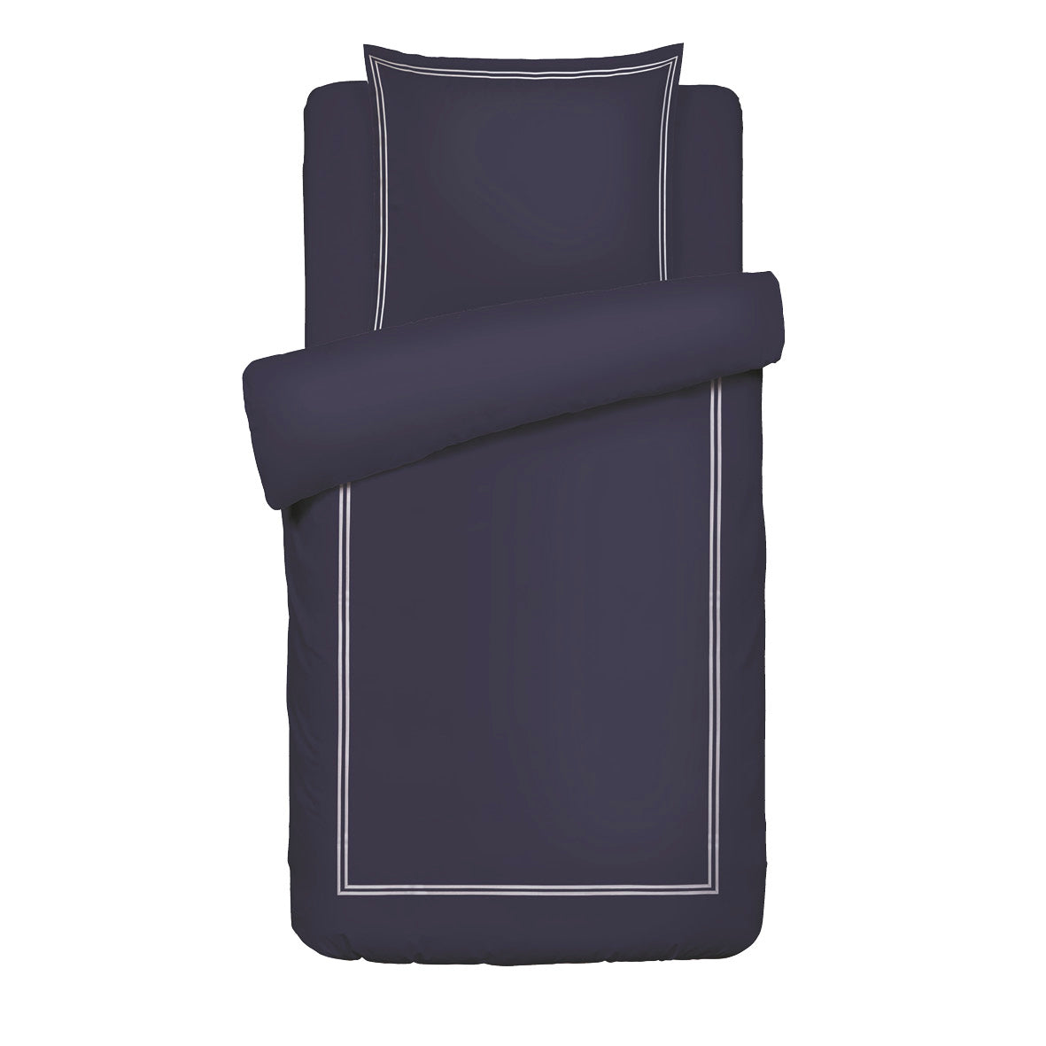 Duvet cover and pillowcase(s) set - 100% cotton sateen TC200 - Nîmes - white / dark blue