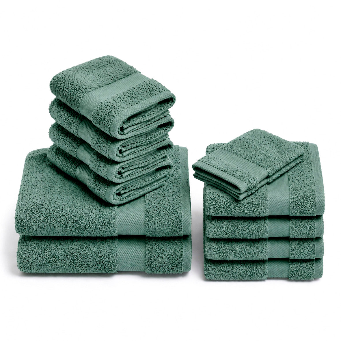 Complete bath linen set combed cotton - Sérénité - 12 pieces Bottle green