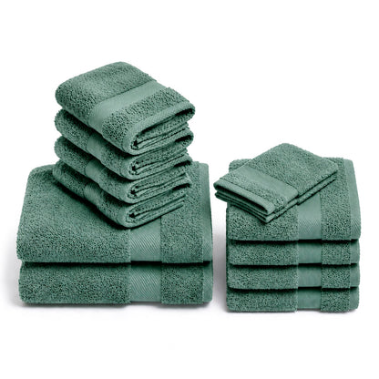 Complete bath linen set combed cotton - Sérénité - 12 pieces Bottle green