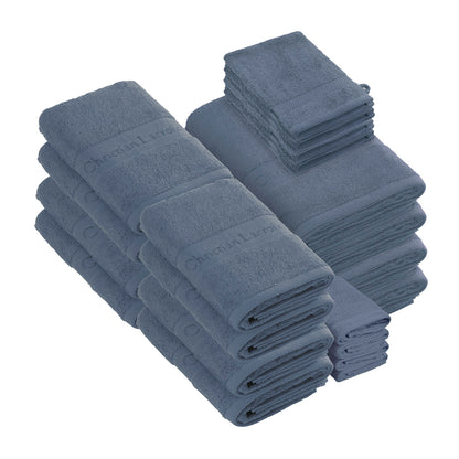 Complete bath linen set combed cotton - Azur - 24 pieces Blue grey