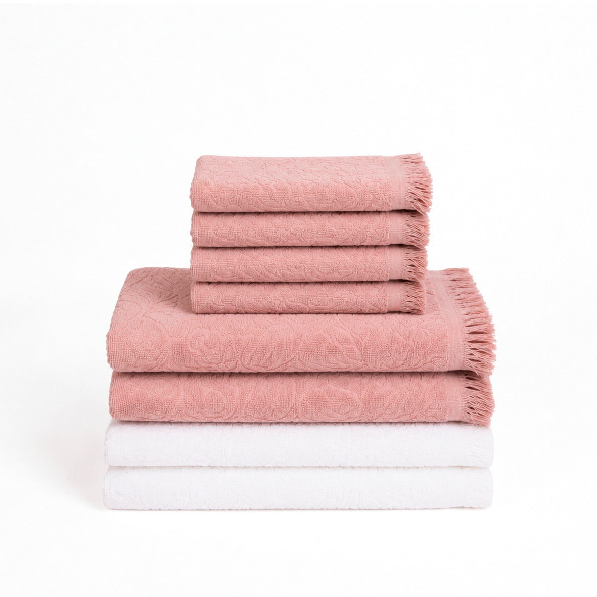Complete bath linen set combed cotton Jacquard S - Volute - 8 pieces