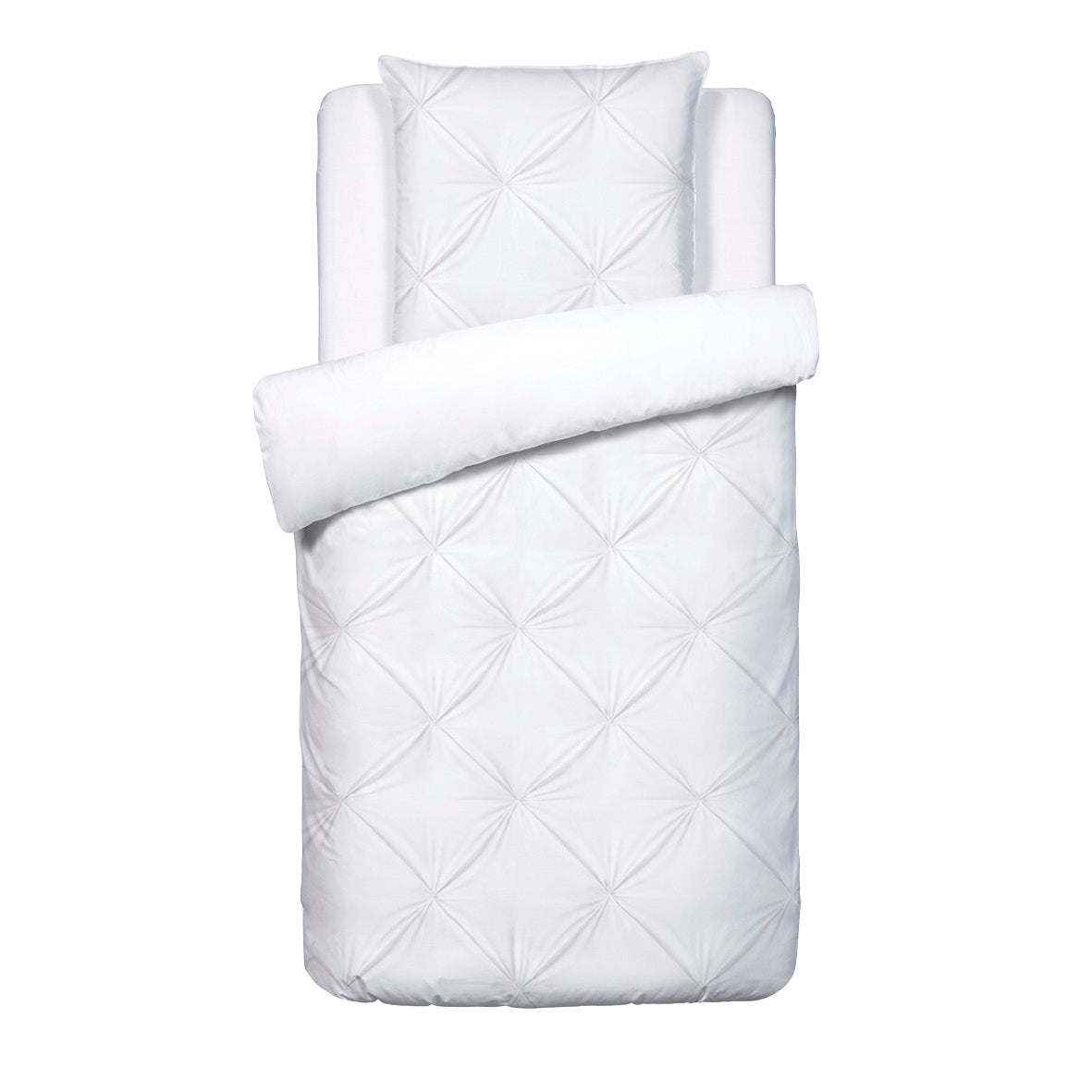 Duvet cover + pillowcase cotton satin pleated - Lys White