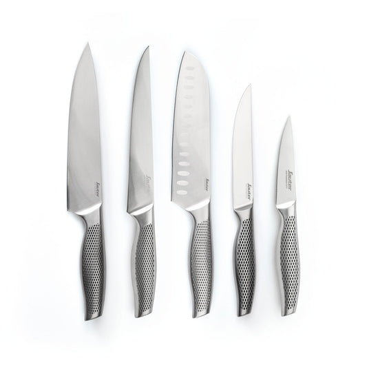 Set of 5 knives silver: chef's knife + slicing knife + paring knife + Santoku knife + utility knife - Silver Default Title