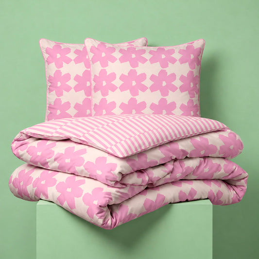 Duvet cover and pillowcase(s) set - 100% cotton sateen TC200 - Pervenche - pink