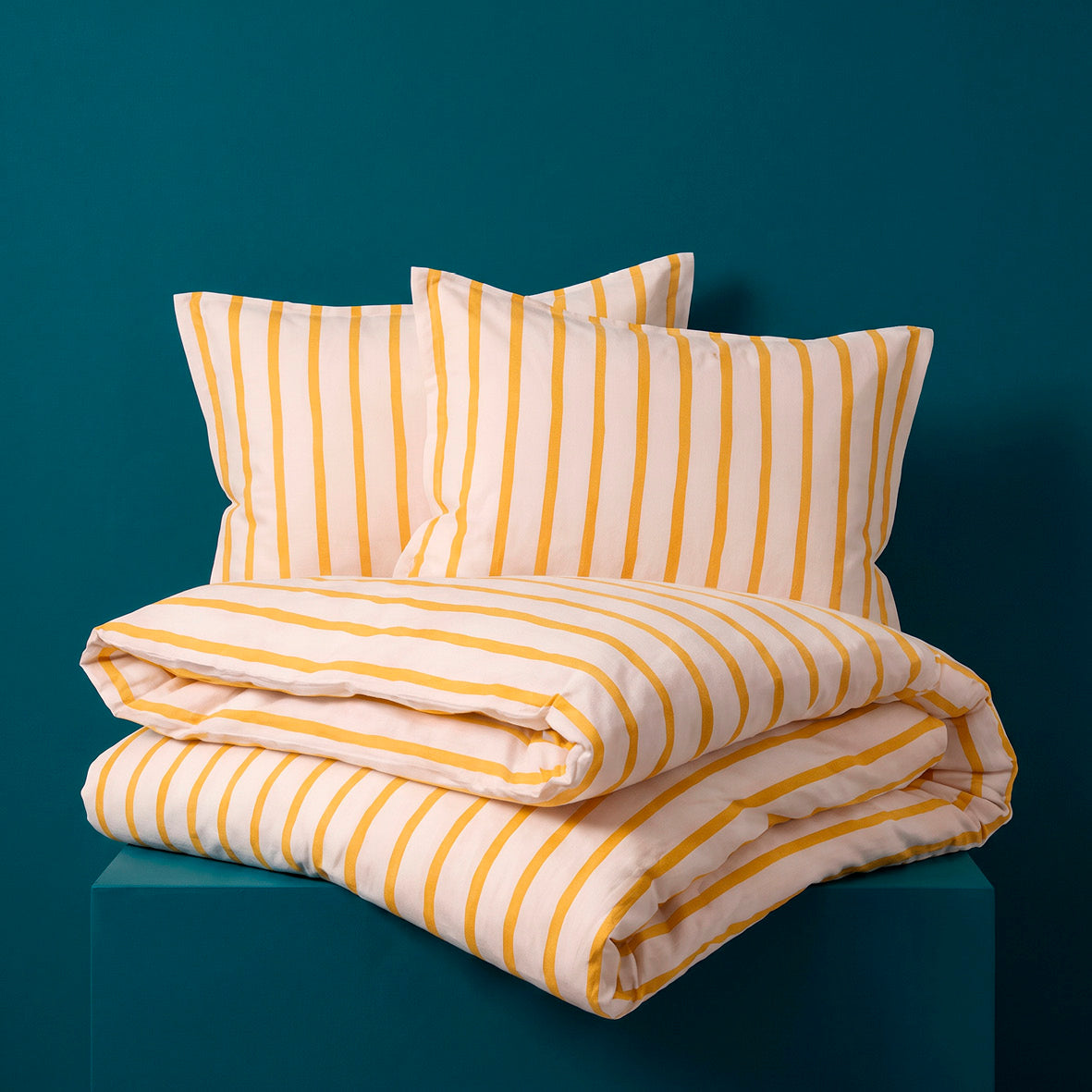 Duvet cover and pillowcase(s) set - 100% cotton sateen TC200 - Sérénité rayée - yellow