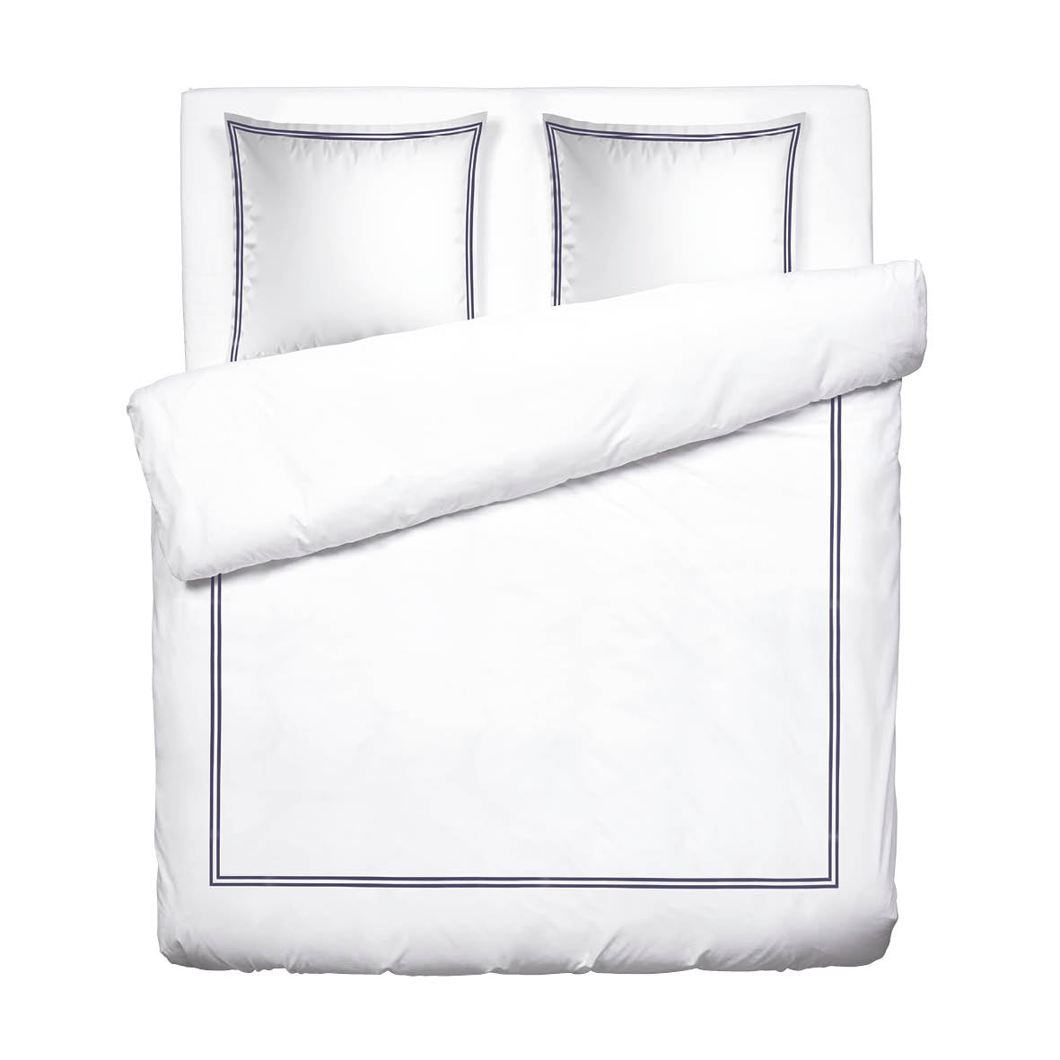 Duvet cover and pillowcase(s) set - 100% cotton sateen TC200 - Megève - dark blue / white 260 x 240 cm + 2 x (63 x 63 cm)
