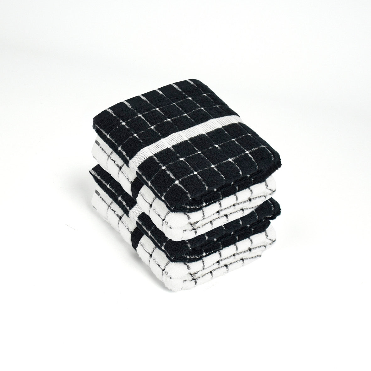 Plush 4 kitchen towels - 100% zero-twist combed cotton - Bistrot - white / black White Black
