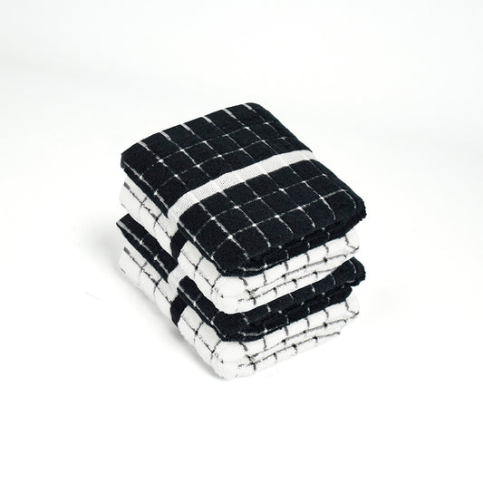 Plush 4 kitchen towels - 100% zero-twist combed cotton - Bistrot - white / black White Black