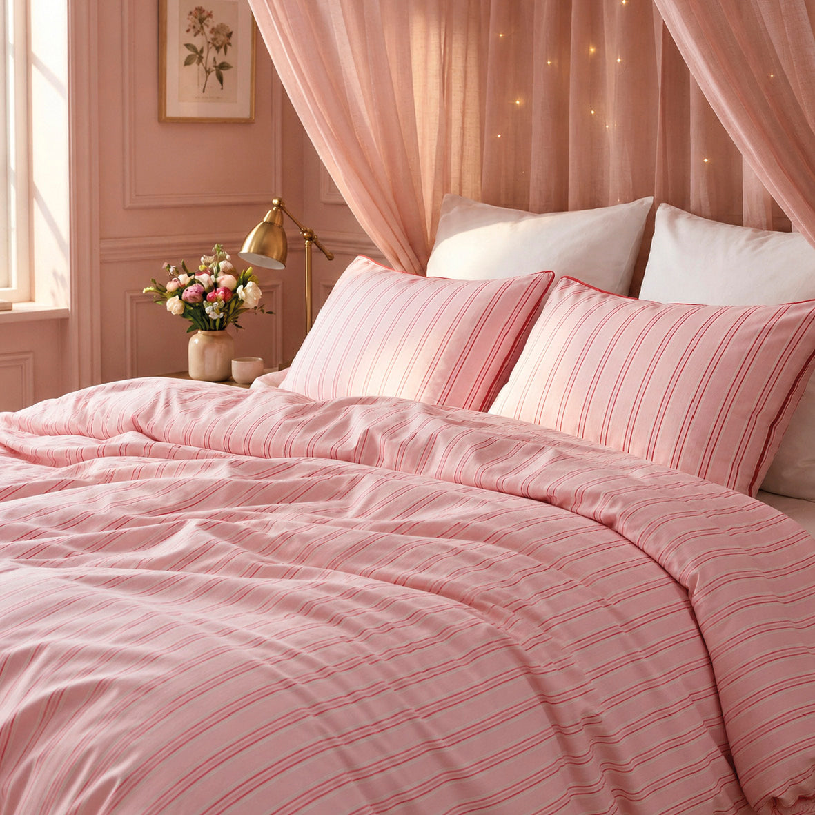 Duvet cover and pillowcase(s) set - 100% cotton sateen TC200 - Naïa - pink / red