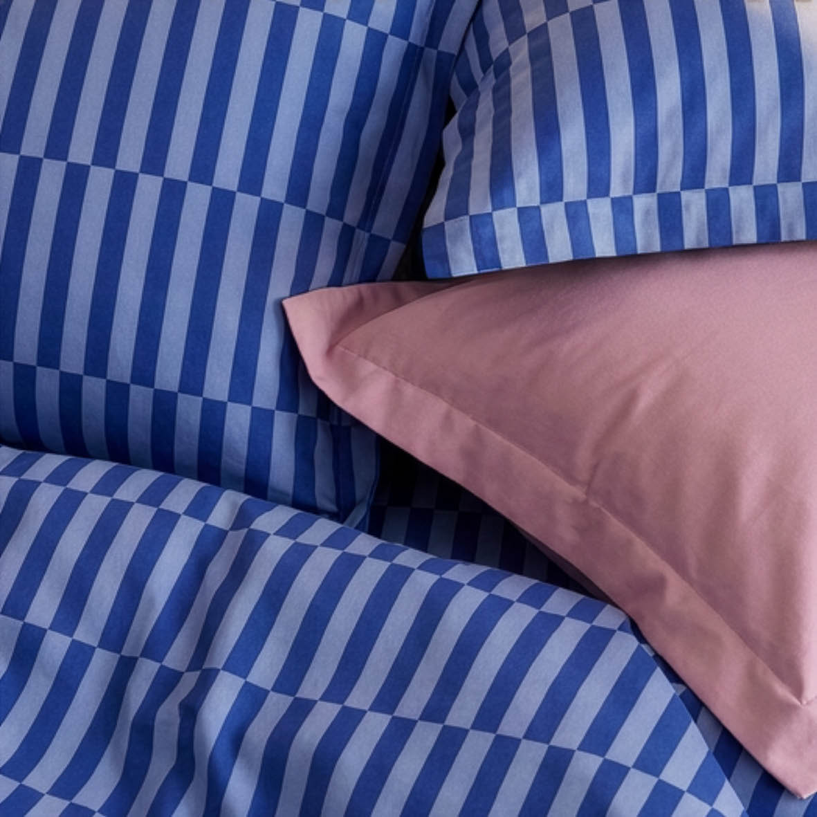 2 pillowcases - 100% cotton sateen TC200 - Cadence rayée - blue
