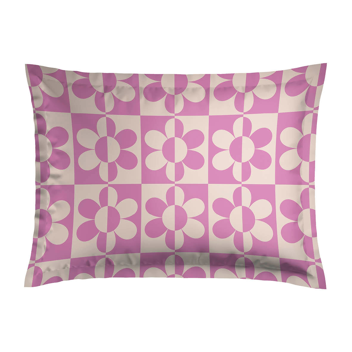 2 pillowcases - 100% cotton sateen TC200 - Pop flower - bubblegum / off-white / pïnk