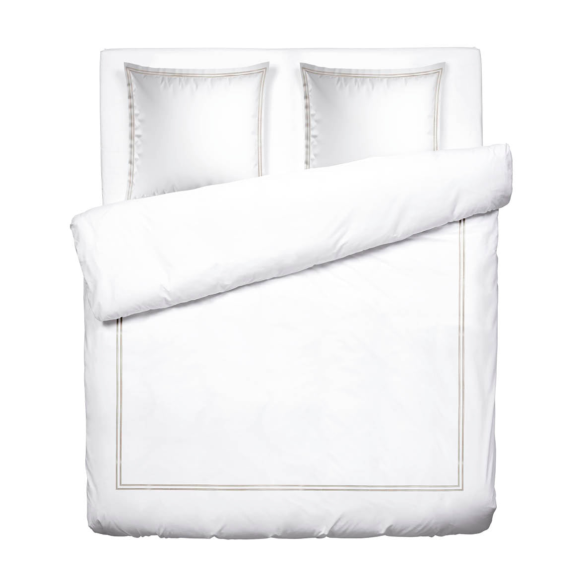 Duvet cover and pillowcase(s) set - 100% cotton sateen TC200 - Megève - taupe / white 260 x 240 cm + 2 x (63 x 63 cm)