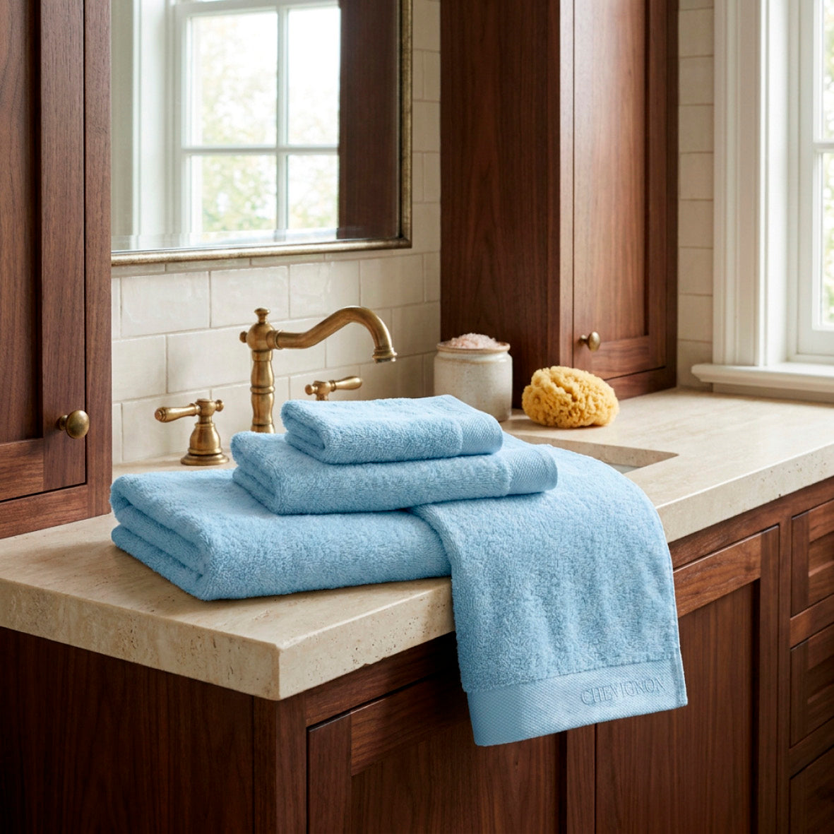 Complete bath linen set combed cotton LT - Lagon - 14 pieces