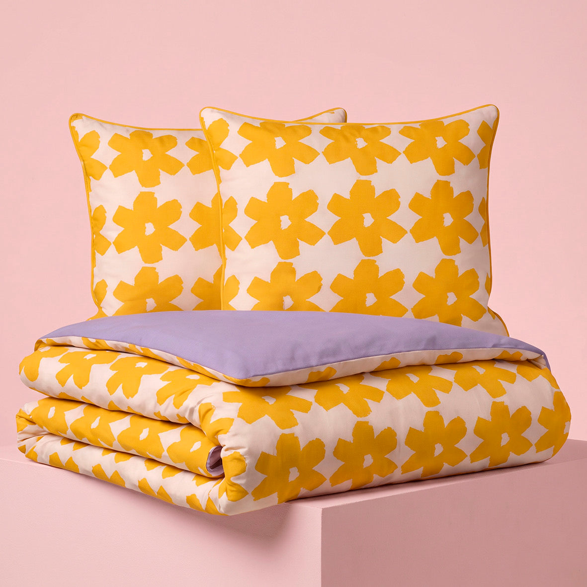 Duvet cover and pillowcase(s) set - 100% cotton sateen TC200 - Pervenche - yellow / lavender