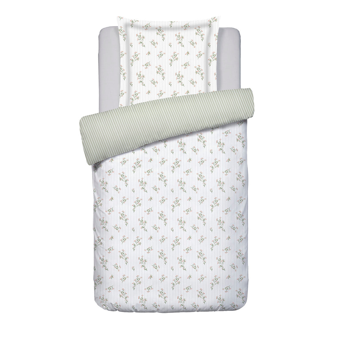 Duvet cover and pillowcase(s) set - 100% cotton sateen TC200 - Brise florale - white 155 x 220 cm + 80 x 80 cm