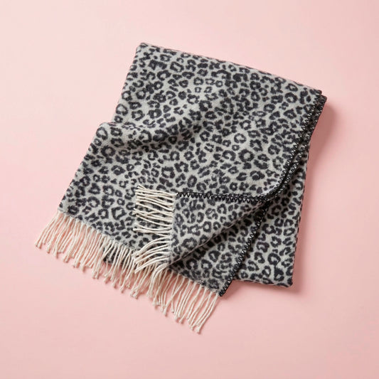 Ultra-soft woven throw - cotton blend - Leopard - black / dark grey Default Title