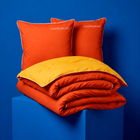 Duvet cover and pillowcase(s) set - 100% cotton sateen TC200 - Uni piping - spicy pumpkin / honey gold