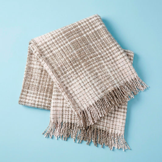 Ultra-soft woven throw - cotton blend - Tartan waffle - taupe Default Title
