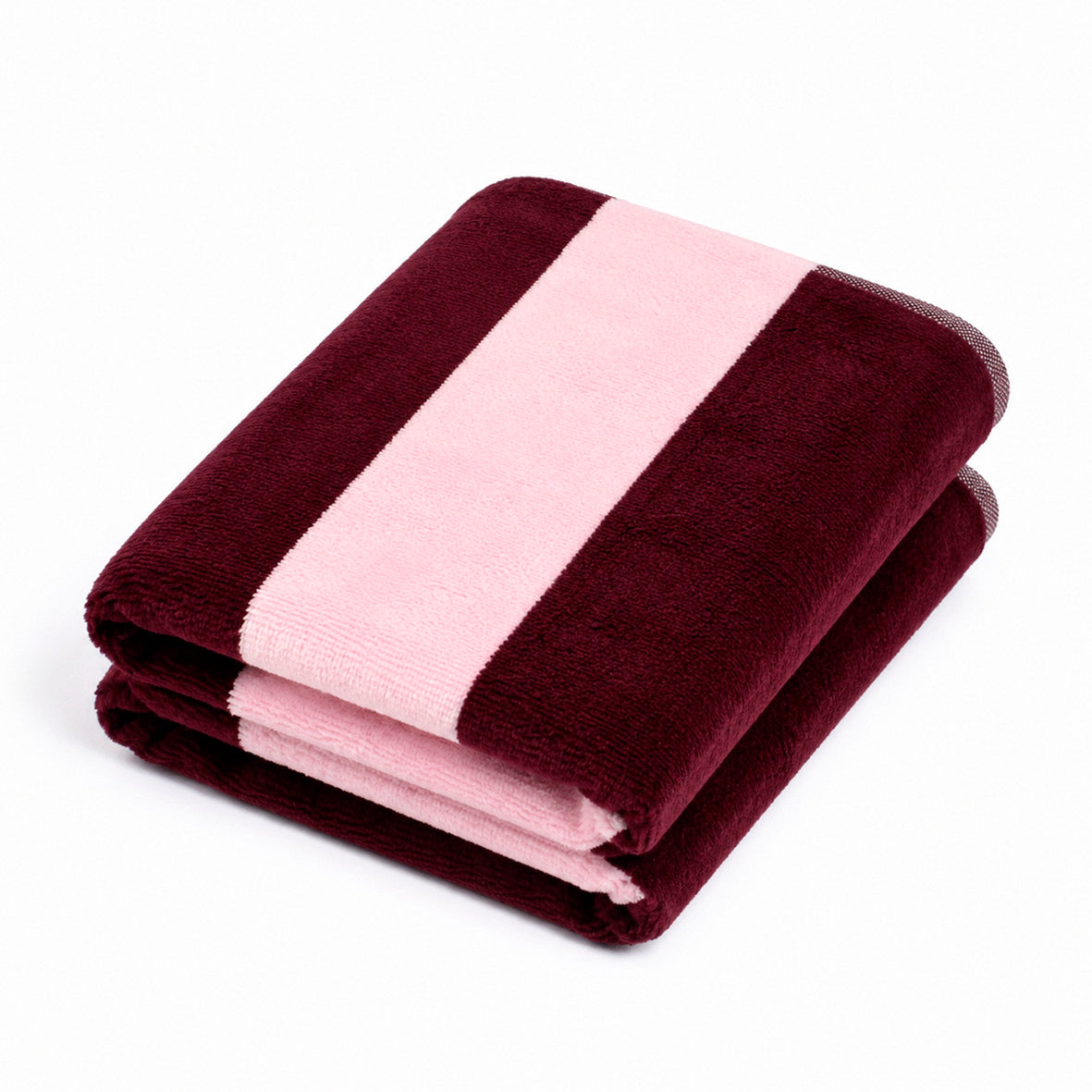 Plush 2 bath towels - 100% cotton velvet - Sillage - blue Burgundy Pink
