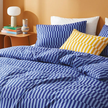Duvet cover and pillowcase(s) set - 100% cotton sateen TC200 - Cadence rayée - blue