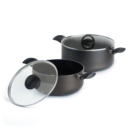 Set of 2 pots with lid Carbone Pro - ultra resistant and non-stick - aluminum - 24 + 28 cm - Black