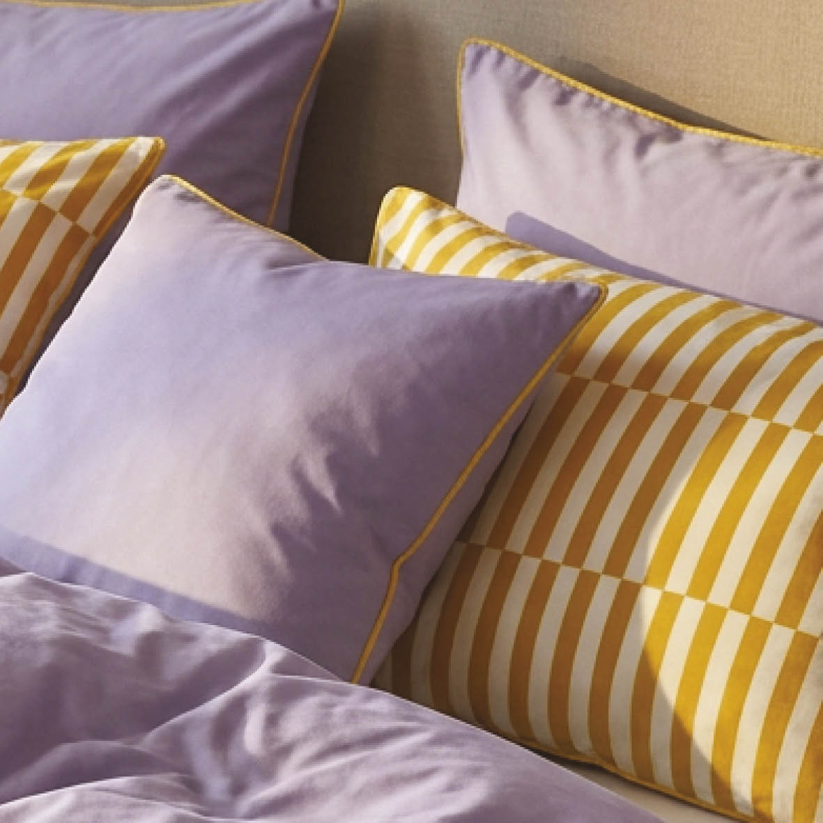 2 pillowcases - 100% cotton sateen TC200 - Cadence rayée - lavender / yellow