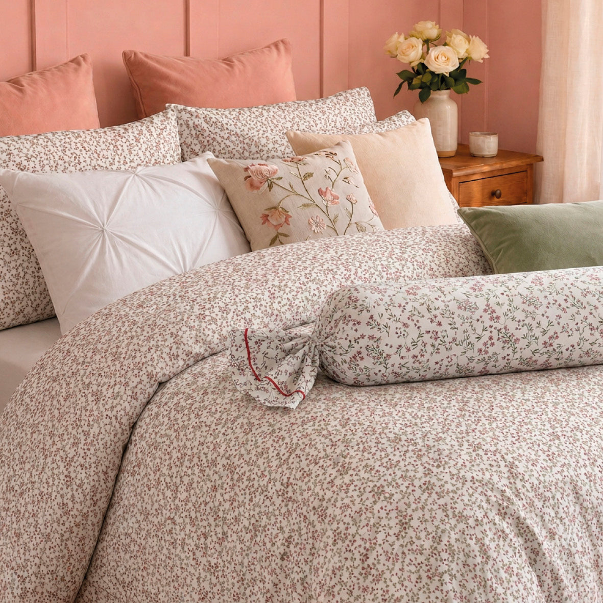 2 pillowcases - 100% cotton sateen TC200 - Coeur de prairie - beige